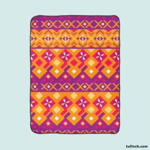 Purple Orange Songket Tribal Pattern Fleece Blanket 1