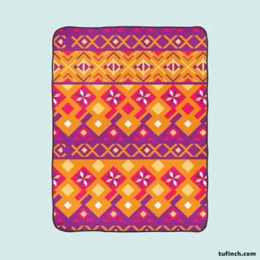 Purple Orange Songket Tribal Pattern Fleece Blanket 1