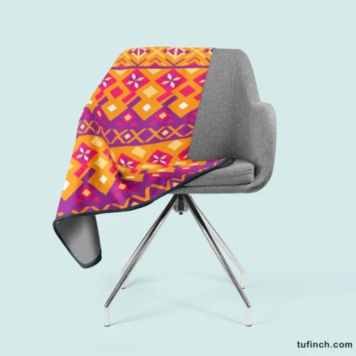 Purple Orange Songket Tribal Pattern Fleece Blanket 2