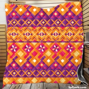 Purple Orange Songket Tribal Pattern Quilt Blanket