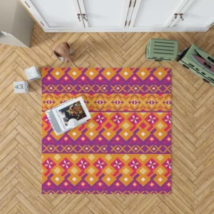 Purple Orange Songket Tribal Pattern Rug