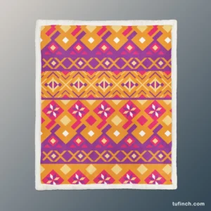 Purple Orange Songket Tribal Pattern Sherpa Fleece Blanket 1