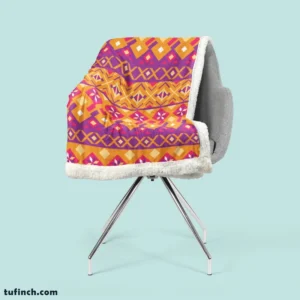 Purple Orange Songket Tribal Pattern Sherpa Fleece Blanket 2