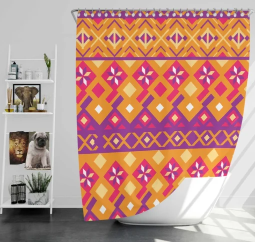 Purple Orange Songket Tribal Pattern Shower Curtain