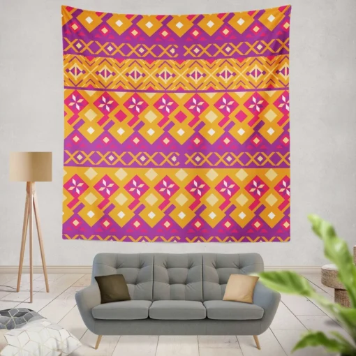 Purple Orange Songket Tribal Pattern Wall Tapestry