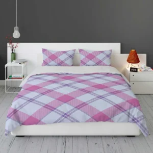 Purple Pink Checkered Plaid Pattern Bedding Set 1