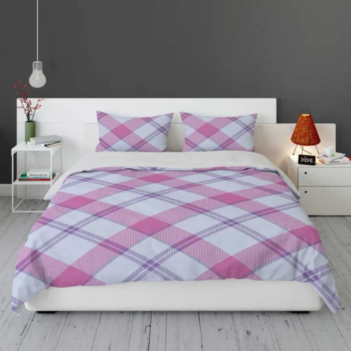 Purple Pink Checkered Plaid Pattern Bedding Set 1