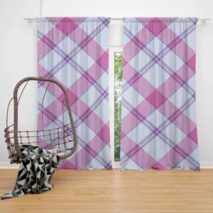 Purple Pink Checkered Plaid Pattern Curtain