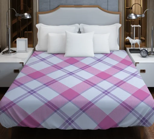 Purple Pink Checkered Plaid Pattern Duvet Cover