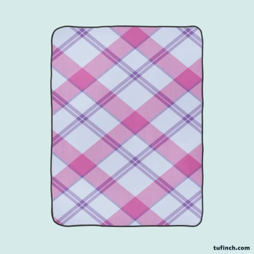 Purple Pink Checkered Plaid Pattern Fleece Blanket 1