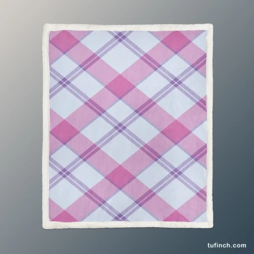 Purple Pink Checkered Plaid Pattern Sherpa Fleece Blanket 1