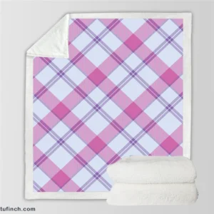 Purple Pink Checkered Plaid Pattern Sherpa Fleece Blanket