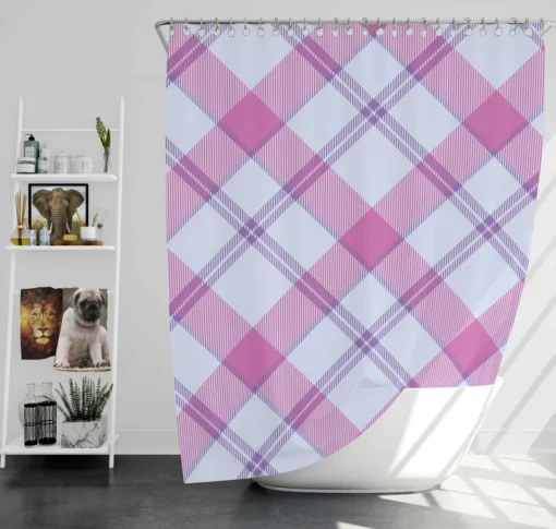 Purple Pink Checkered Plaid Pattern Shower Curtain