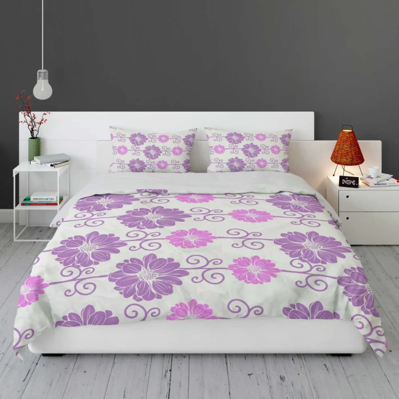 Purple Pink Floral Pattern Bedding Set 1