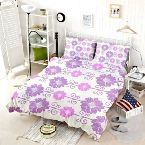 Purple Pink Floral Pattern Bedding Set