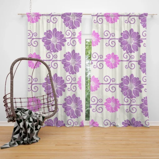 Purple Pink Floral Pattern Curtain