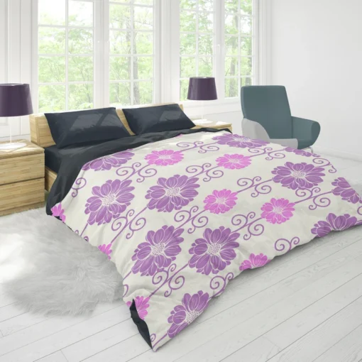 Purple Pink Floral Pattern Duvet Cover 1