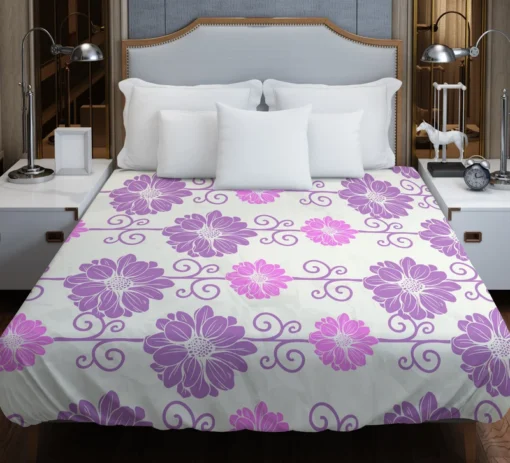 Purple Pink Floral Pattern Duvet Cover