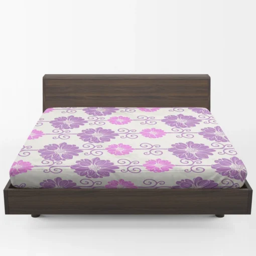 Purple Pink Floral Pattern Fitted Sheet 1