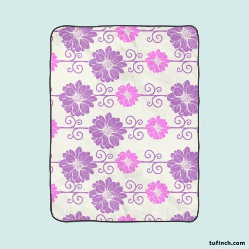 Purple Pink Floral Pattern Fleece Blanket 1