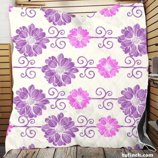 Purple Pink Floral Pattern Quilt Blanket