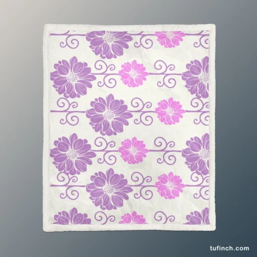 Purple Pink Floral Pattern Sherpa Fleece Blanket 1