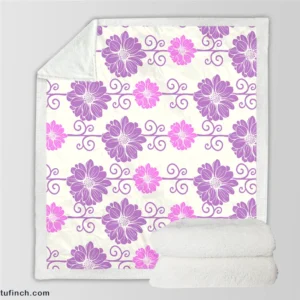 Purple Pink Floral Pattern Sherpa Fleece Blanket