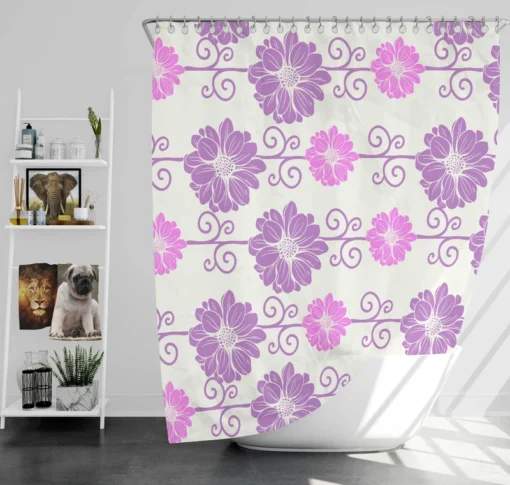 Purple Pink Floral Pattern Shower Curtain