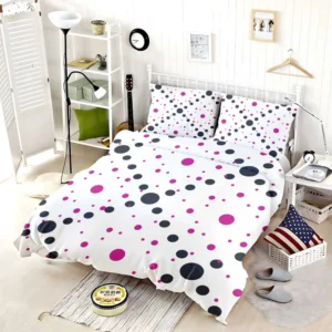 Purple Polka Dots Black Polka Dots Diagonal Bedding Set