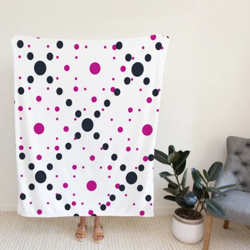 Purple Polka Dots Black Polka Dots Diagonal Fleece Blanket