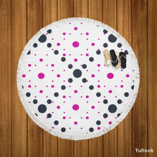 Purple Polka Dots Black Polka Dots Diagonal Round Beach Towel