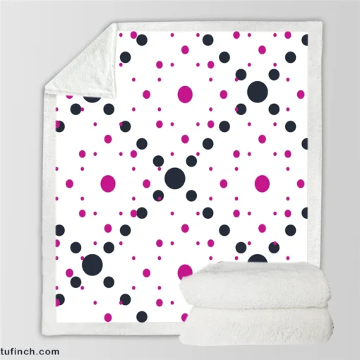 Purple Polka Dots Black Polka Dots Diagonal Sherpa Fleece Blanket