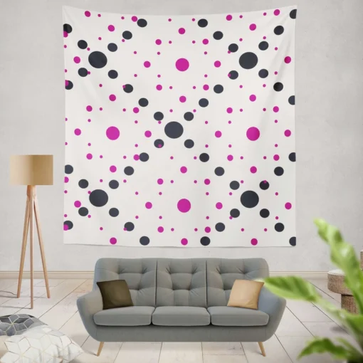 Purple Polka Dots Black Polka Dots Diagonal Wall Tapestry