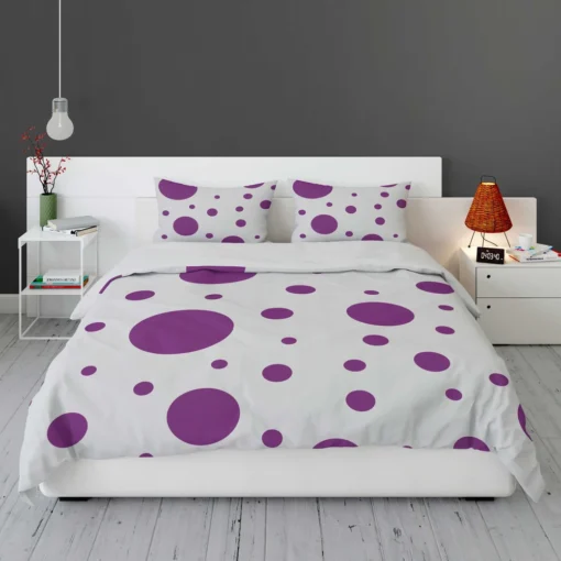 Purple Polka Dots On Grey Background Bedding Set 1