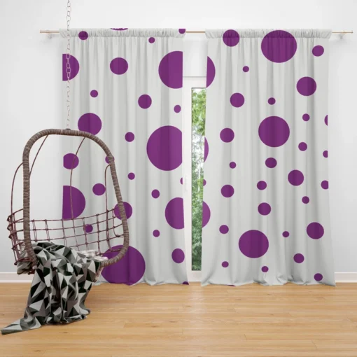 Purple Polka Dots On Grey Background Curtain