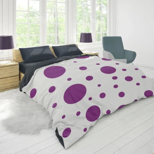 Purple Polka Dots On Grey Background Duvet Cover 1