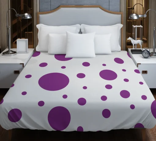 Purple Polka Dots On Grey Background Duvet Cover