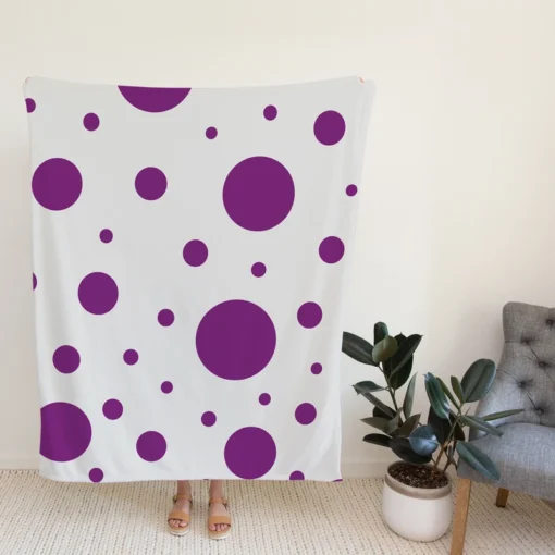 Purple Polka Dots On Grey Background Fleece Blanket