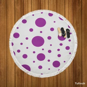 Purple Polka Dots On Grey Background Round Beach Towel