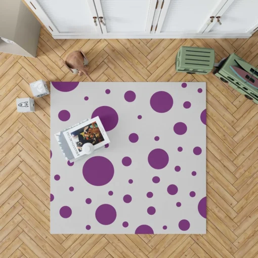 Purple Polka Dots On Grey Background Rug