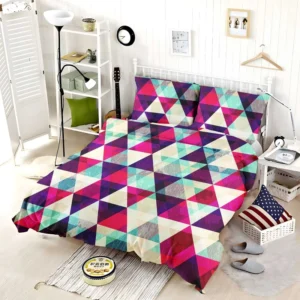 Purple Red Pink Blue Triangle On White Bedding Set