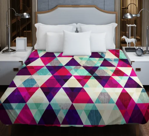 Purple Red Pink Blue Triangle On White Duvet Cover