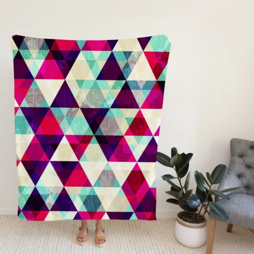 Purple Red Pink Blue Triangle On White Fleece Blanket