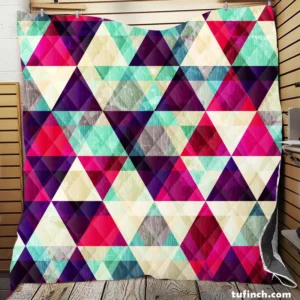 Purple Red Pink Blue Triangle On White Quilt Blanket