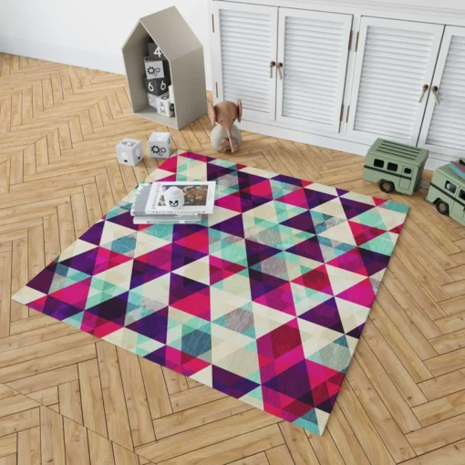 Purple Red Pink Blue Triangle On White Rug 1