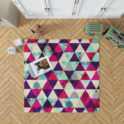 Purple Red Pink Blue Triangle On White Rug