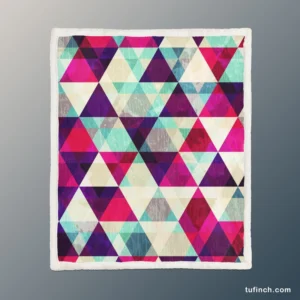 Purple Red Pink Blue Triangle On White Sherpa Fleece Blanket 1