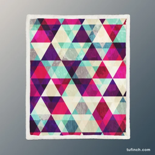 Purple Red Pink Blue Triangle On White Sherpa Fleece Blanket 1