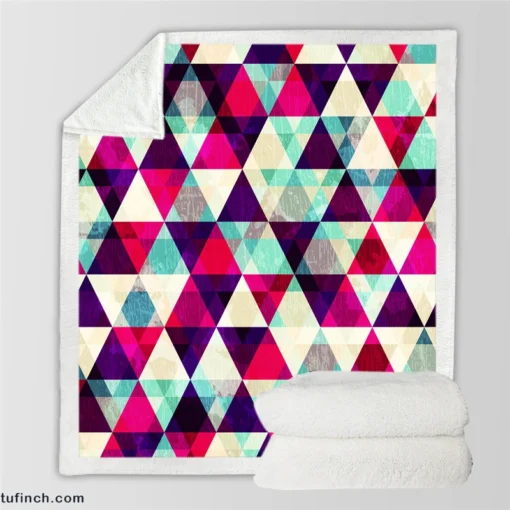 Purple Red Pink Blue Triangle On White Sherpa Fleece Blanket