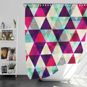 Purple Red Pink Blue Triangle On White Shower Curtain